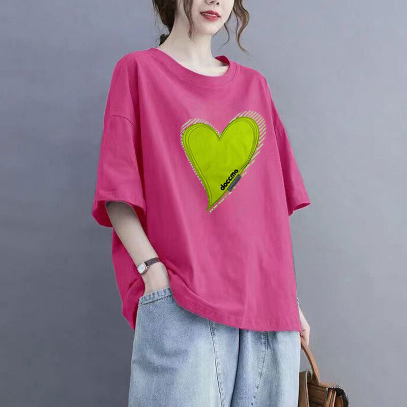 Лято 2024 г. нова корейска версия на пържена на улицата мазнина mm покритие месо тънък голям размер 300 паунда универсални тениски с къс ръкав за жени