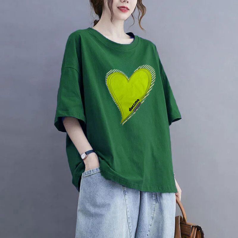 Лято 2024 г. нова корейска версия на пържена на улицата мазнина mm покритие месо тънък голям размер 300 паунда универсални тениски с къс ръкав за жени