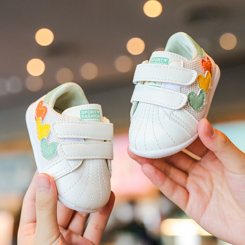 Pavasariniai ir rudeniniai kūdikių batai mažyliui Minkšto pado tinklinis neslystantis kvėpuojantis tinklinis kūdikių batai Velcro vaikiški balti batai