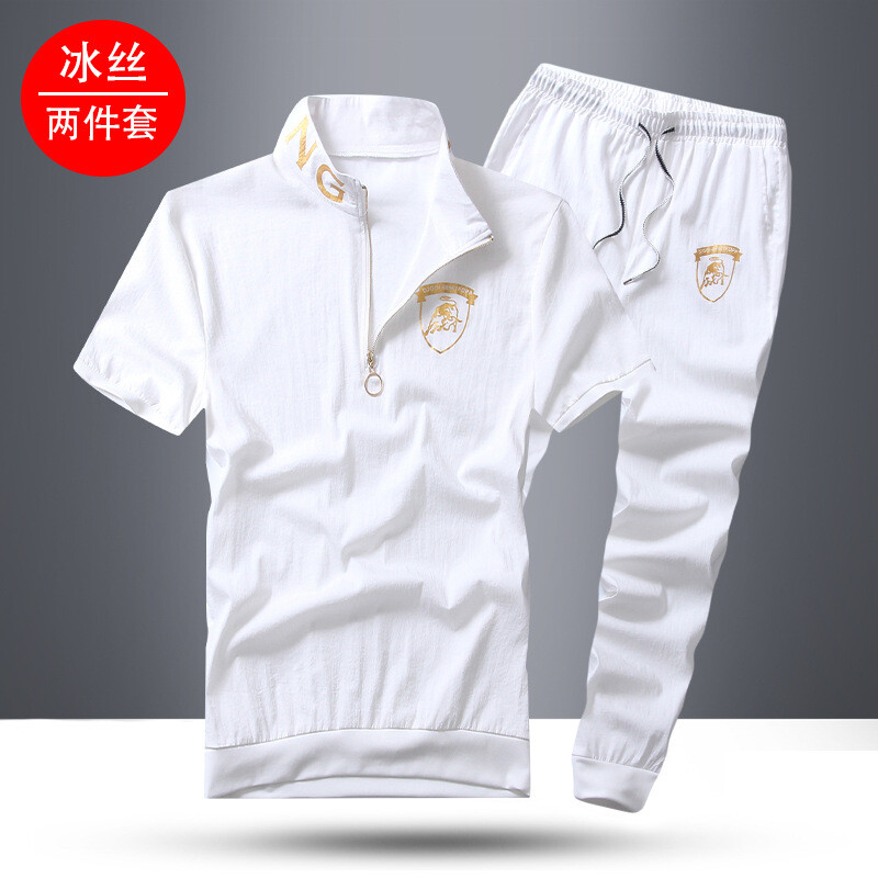  Фабрика Woodpecker летен хит спортен костюм в китайски стил ледена коприна костюм с къс ръкав мъжка тениска с къс ръкав бързосъхнещи дрехи