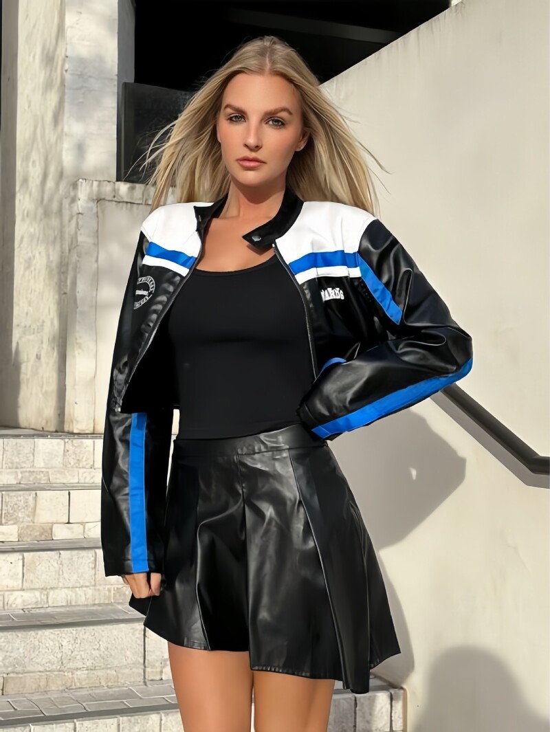 Kokybiška amerikietiška striukė su trumpu kailiu apykakle moterims 2024, rudens ir žiemos, nauja asmenybė, šauni dryžuota striukė su užtrauktuku