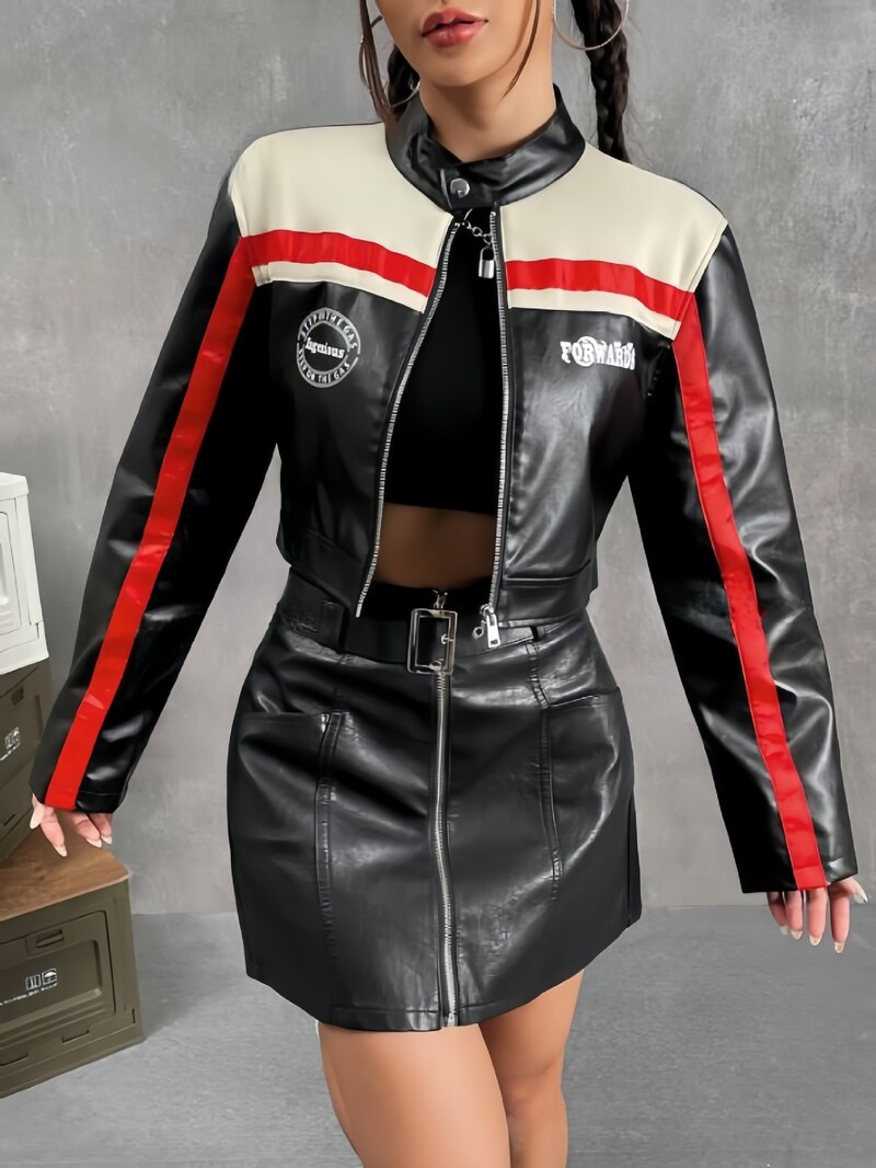 Kokybiška amerikietiška striukė su trumpu kailiu apykakle moterims 2024, rudens ir žiemos, nauja asmenybė, šauni dryžuota striukė su užtrauktuku