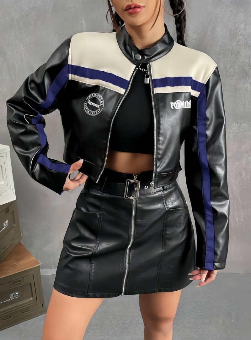 Kokybiška amerikietiška striukė su trumpu kailiu apykakle moterims 2024, rudens ir žiemos, nauja asmenybė, šauni dryžuota striukė su užtrauktuku