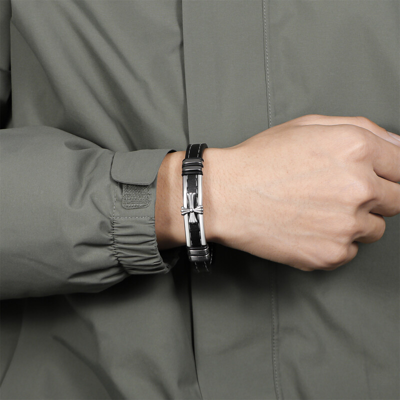 Prekogranične europske i američke pletene ukrasne narukvice za muškarce i žene, ručni dodaci, šivi od prave kože, muška križna narukvica od nehrđajućeg čelika