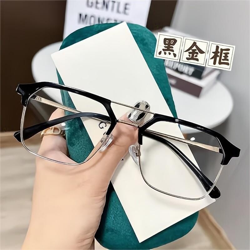 Нови модни плоски очила за защита от синя светлина за мъже в инженерството, ретро двулъчеви многоъгълни големи рамки, универсални мъжки метални очила