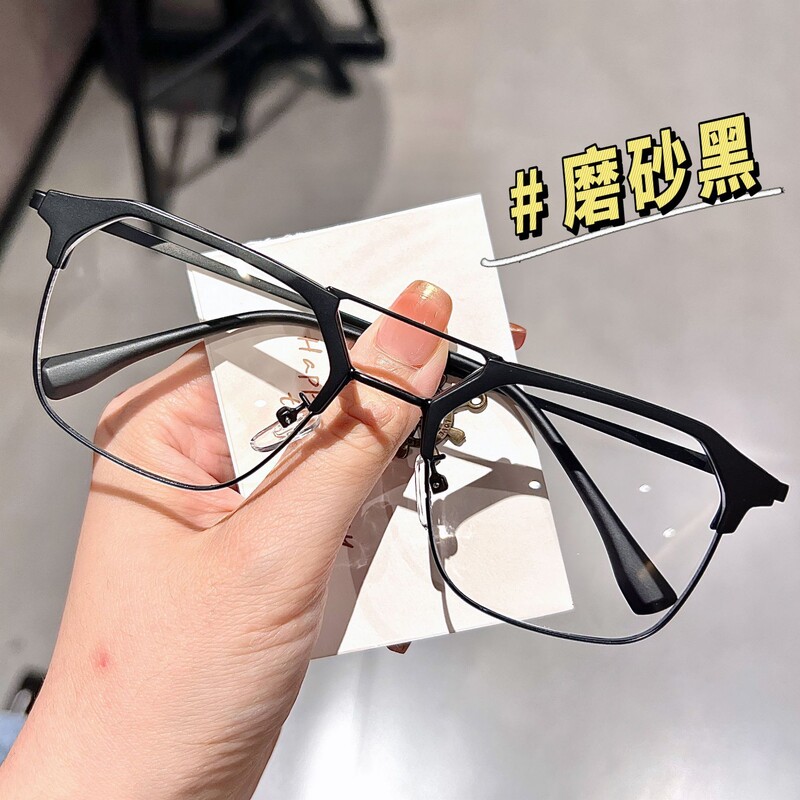 Нови модни плоски очила за защита от синя светлина за мъже в инженерството, ретро двулъчеви многоъгълни големи рамки, универсални мъжки метални очила