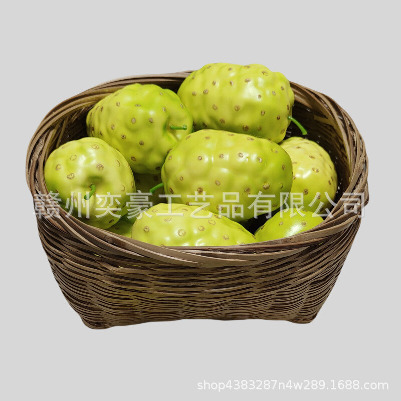 Rūpnīcas vairumtirdzniecības simulācijas augļu modeļu apdares butaforijas viltotu noni tropu augļu paraugu vitrīnas fotografēšana