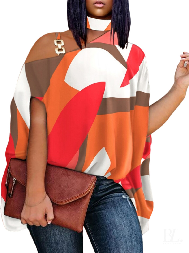 Европейски и американски дамски дрехи с големи размери 2023 лято нова тениска с коси рамена и деколте с къси ръкави 