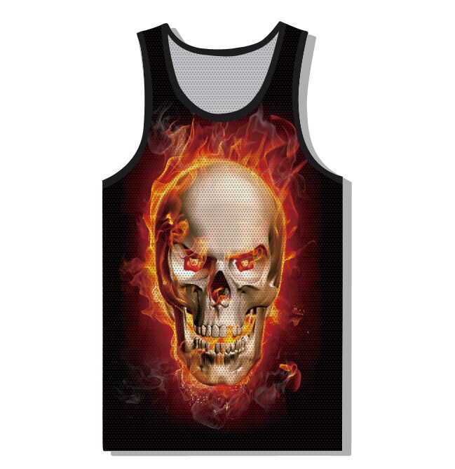 2020 m. pavasaris ir vasara nauja 3D raudonos ir mėlynos liepsnos suasmeninta kaukolė su šalmu vyriška laisvalaikio kaukolės liemenė