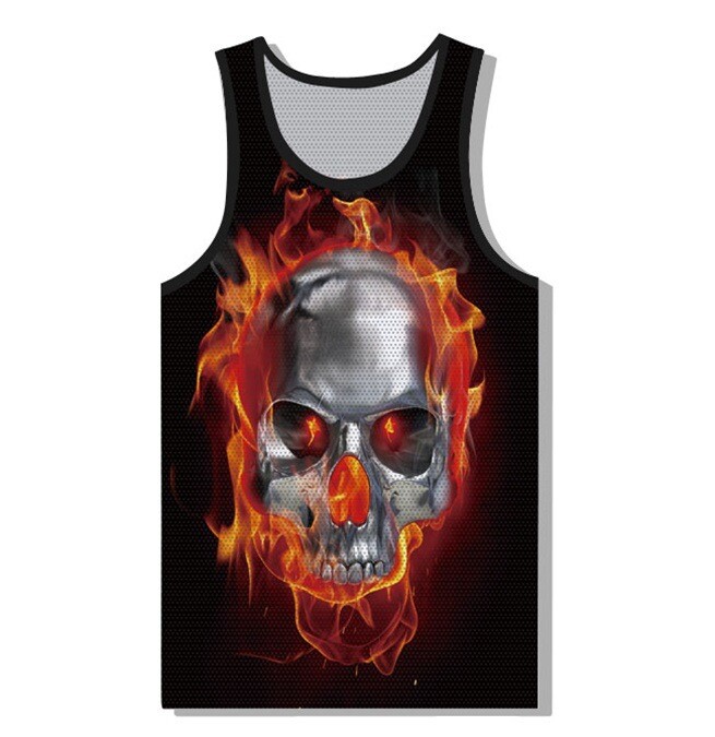 2020 m. pavasaris ir vasara nauja 3D raudonos ir mėlynos liepsnos suasmeninta kaukolė su šalmu vyriška laisvalaikio kaukolės liemenė