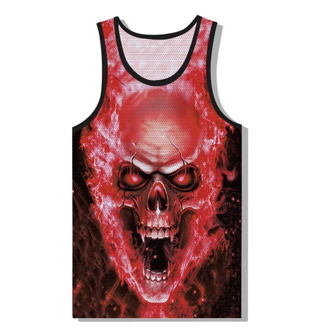 2020 m. pavasaris ir vasara nauja 3D raudonos ir mėlynos liepsnos suasmeninta kaukolė su šalmu vyriška laisvalaikio kaukolės liemenė