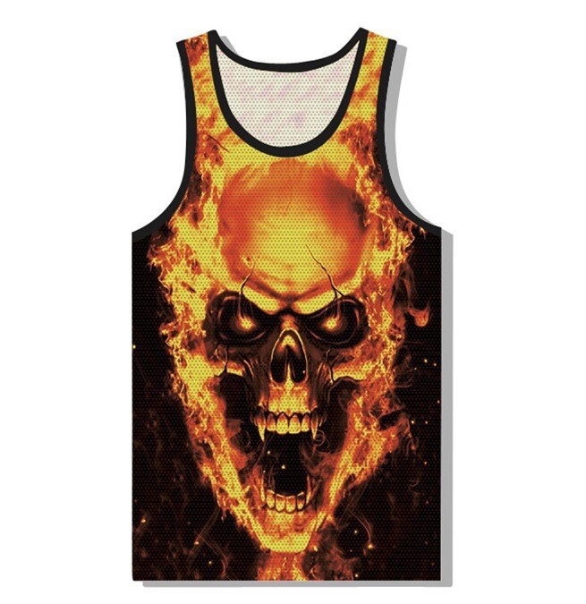 2020 m. pavasaris ir vasara nauja 3D raudonos ir mėlynos liepsnos suasmeninta kaukolė su šalmu vyriška laisvalaikio kaukolės liemenė