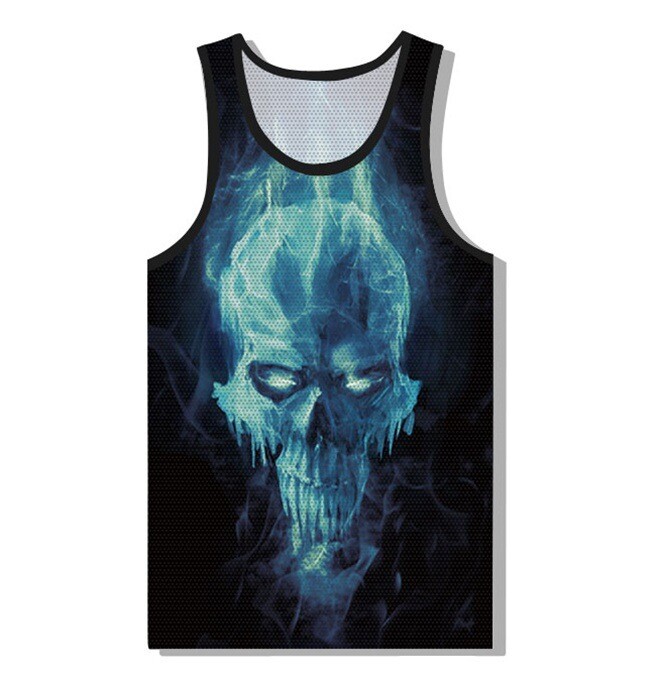 2020 m. pavasaris ir vasara nauja 3D raudonos ir mėlynos liepsnos suasmeninta kaukolė su šalmu vyriška laisvalaikio kaukolės liemenė