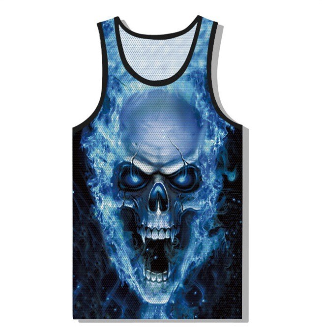 2020 m. pavasaris ir vasara nauja 3D raudonos ir mėlynos liepsnos suasmeninta kaukolė su šalmu vyriška laisvalaikio kaukolės liemenė