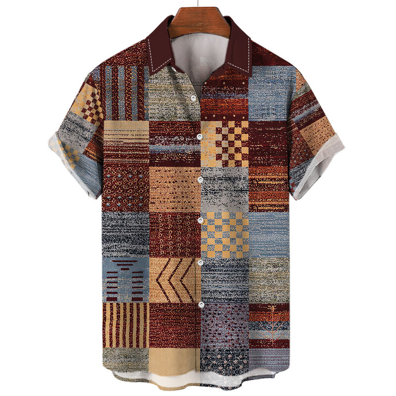 Европейска и американска независима станция Amazon проста мъжка лятна риза с къси ръкави с ревери с подходящ цвят, ежедневна лека ежедневна универсална