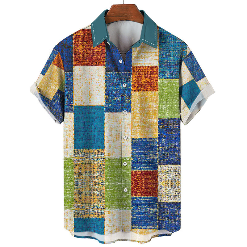 Европейска и американска независима станция Amazon проста мъжка лятна риза с къси ръкави с ревери с подходящ цвят, ежедневна лека ежедневна универсална