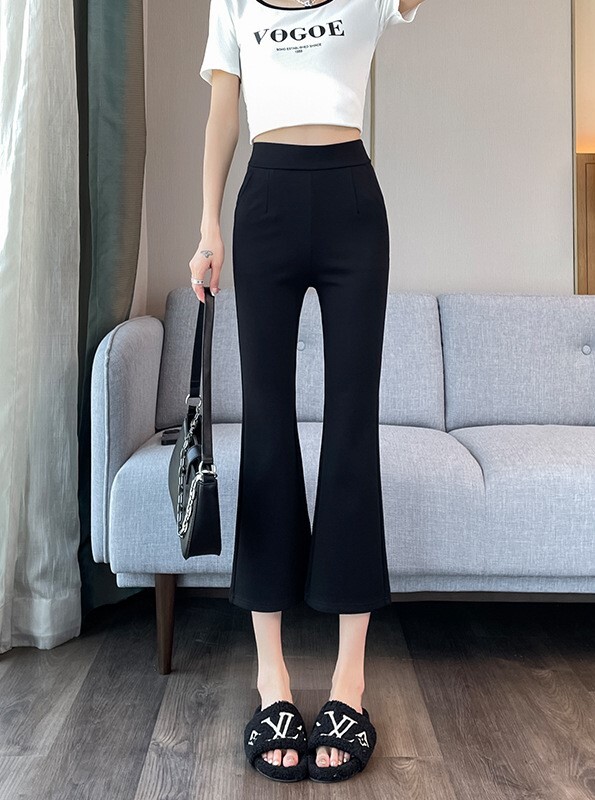 Moteriškos kelnės su aukštu juosmeniu, 2025 m. Naujo stiliaus platėjančios moteriškos kelnės aukštu juosmeniu, moteriškos plonos kelnės, mažos kelnės