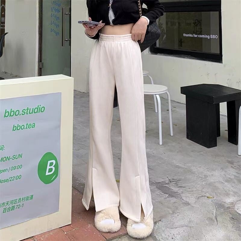 Плюшени и удебелени разкроени панталони за жени, есен и зима, свободни ежедневни панталони с висока талия, драпирани, прави широки панталони
