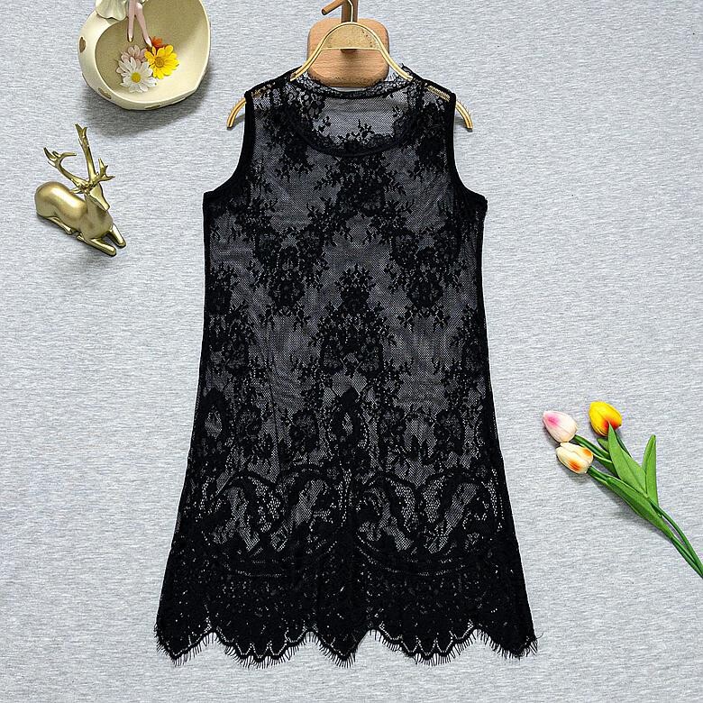 Есен 2024 г. нова дантелена долна риза за жени пролет и лято модни дамски облекла с куха дълга мрежа топ тенденция