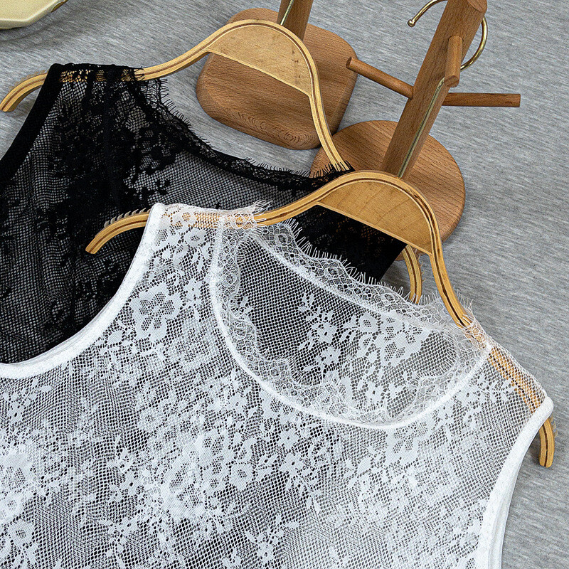 Есен 2024 г. нова дантелена долна риза за жени пролет и лято модни дамски облекла с куха дълга мрежа топ тенденция