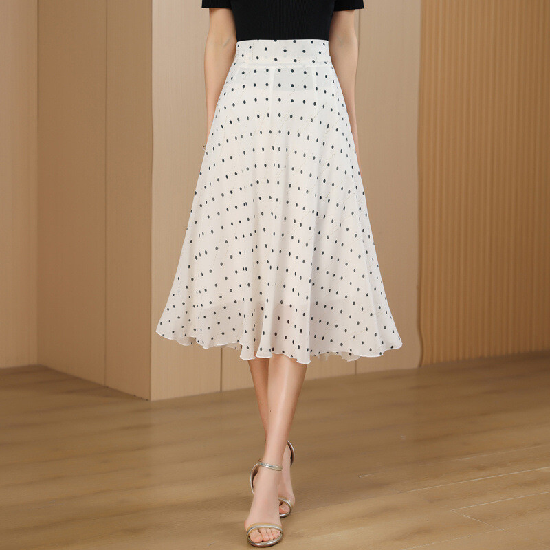 Свежа шифонена пола на цветя, дамска пола със средна дължина лято 2025, нов стил, покриваща ханша, малка пола с щампа с чадър