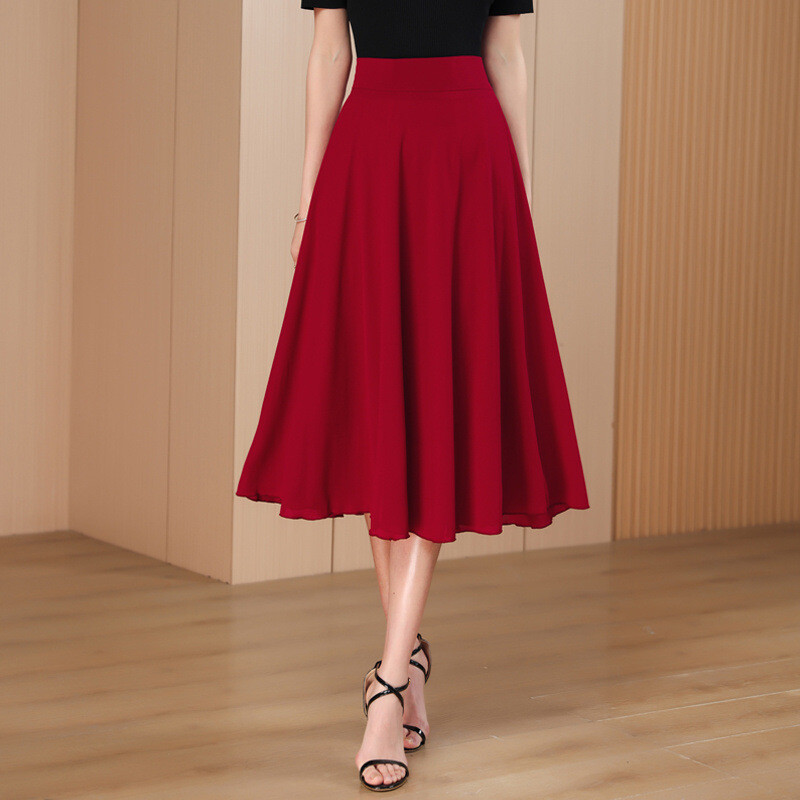 Свежа шифонена пола на цветя, дамска пола със средна дължина лято 2025, нов стил, покриваща ханша, малка пола с щампа с чадър