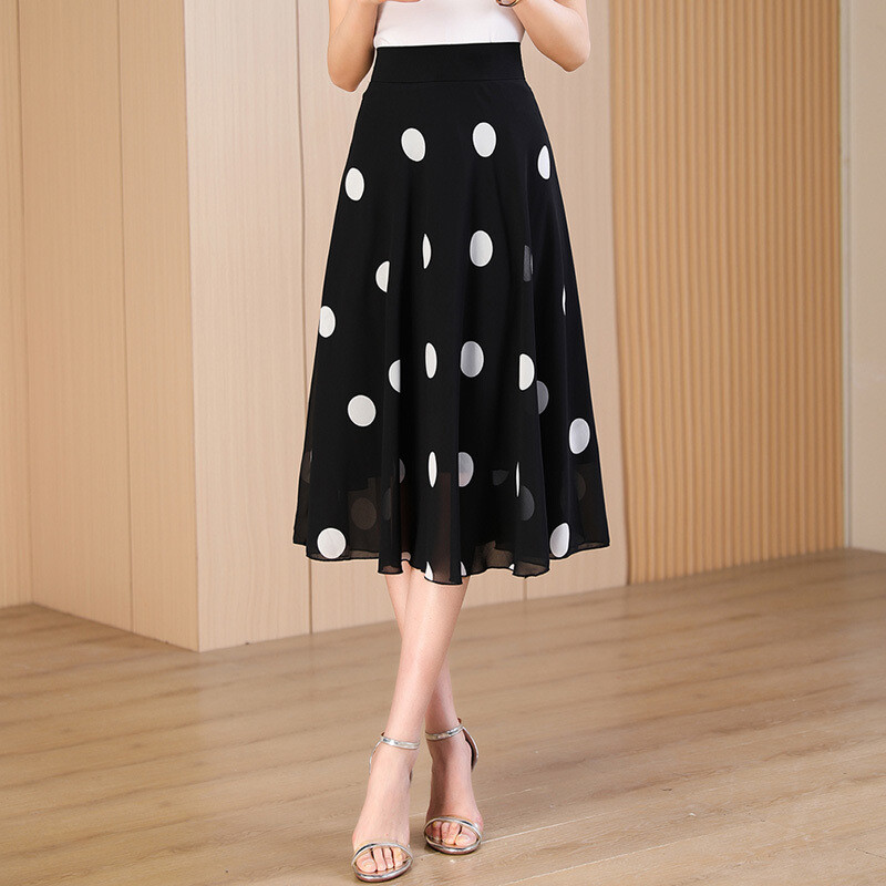 Свежа шифонена пола на цветя, дамска пола със средна дължина лято 2025, нов стил, покриваща ханша, малка пола с щампа с чадър