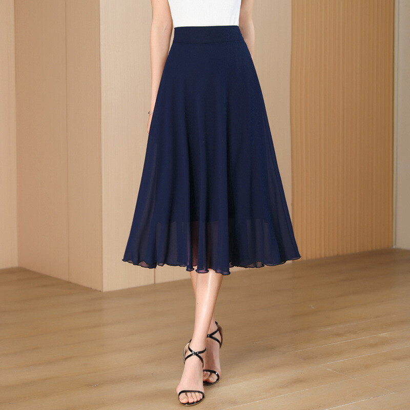 Свежа шифонена пола на цветя, дамска пола със средна дължина лято 2025, нов стил, покриваща ханша, малка пола с щампа с чадър