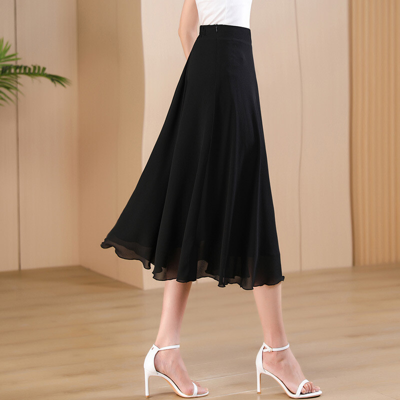 Свежа шифонена пола на цветя, дамска пола със средна дължина лято 2025, нов стил, покриваща ханша, малка пола с щампа с чадър