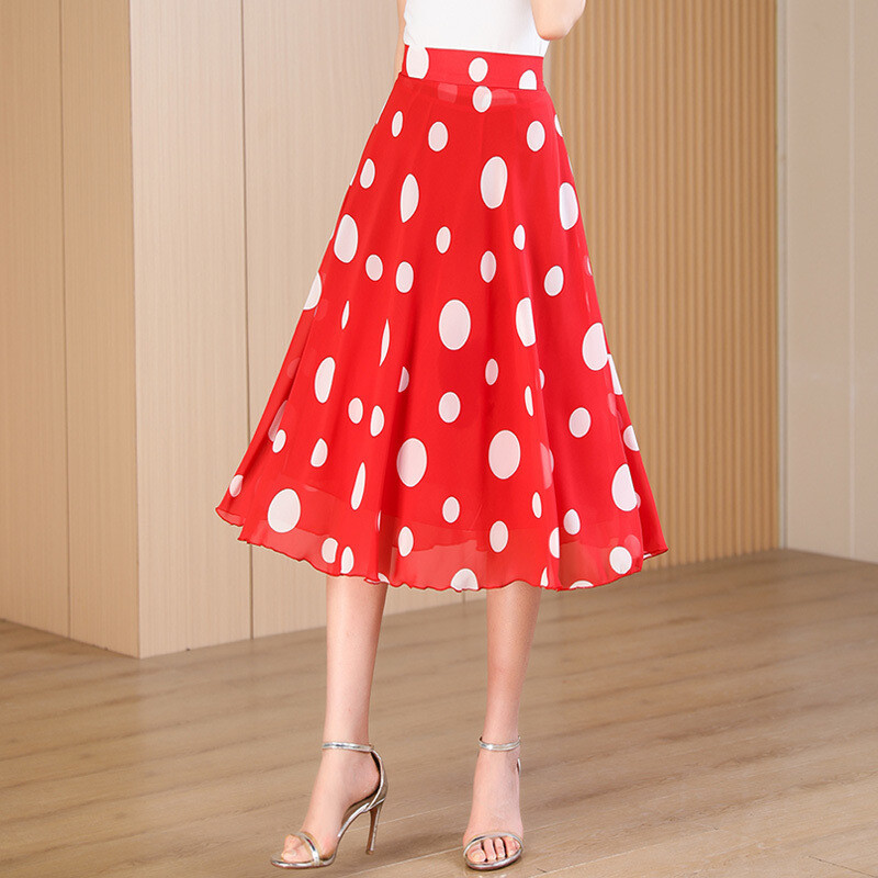 Свежа шифонена пола на цветя, дамска пола със средна дължина лято 2025, нов стил, покриваща ханша, малка пола с щампа с чадър