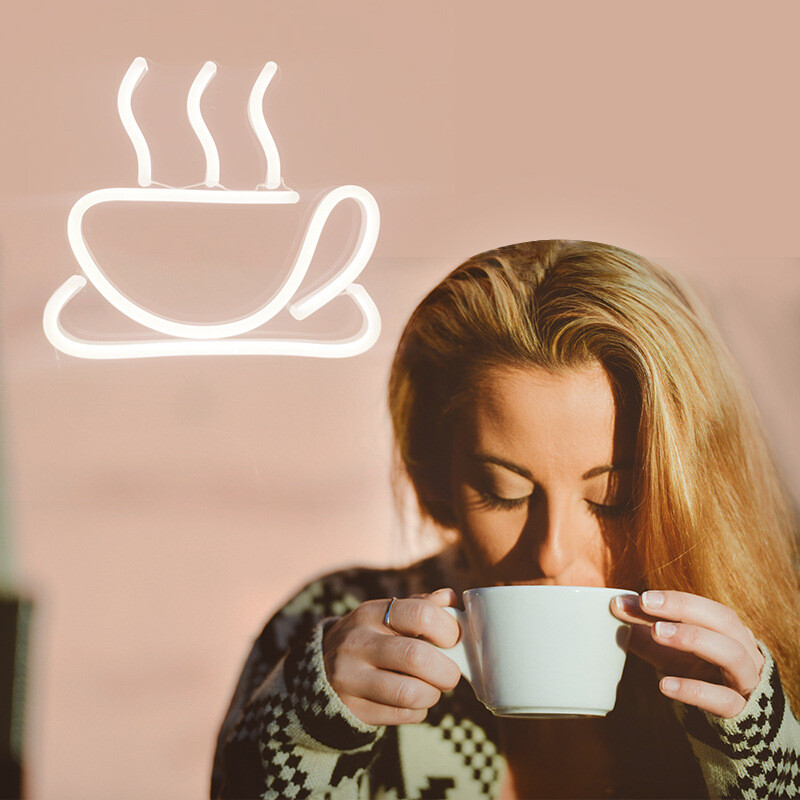 kavos puodelis neoninis ženklas Kavos puodelis neoninis ženklas logotipas šviečiantis reklaminio skydo dekoravimas