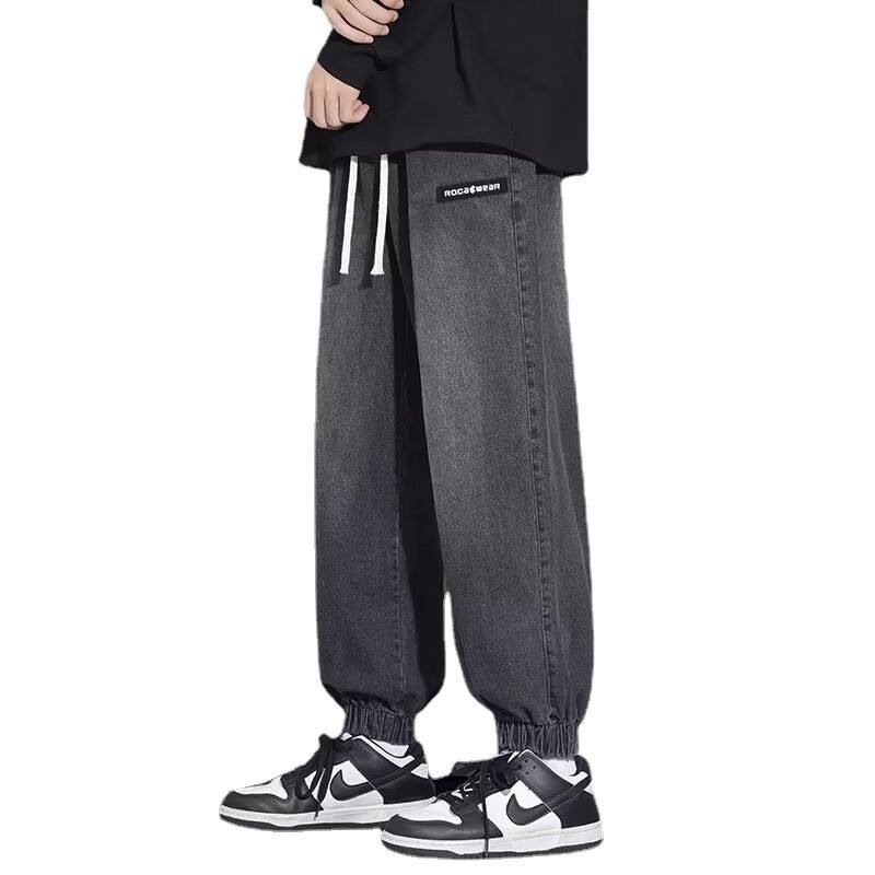 Маркирани клинове в стил Хонконг дънки за мъже лятна модерна марка ins универсална мода за тийнейджъри свободни панталони с девет точки голям размер