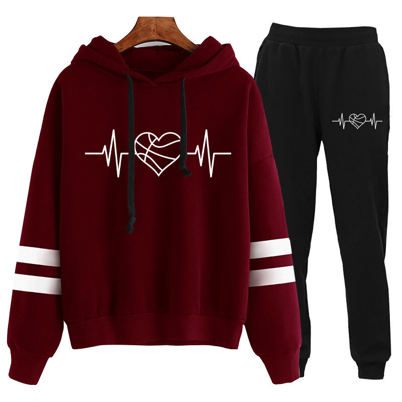 Tarpvalstybinė užsienio prekyba Europos ir Amerikos elektrokardiograma krepšinio širdele margintas megztinis dvigubas dryžuotas europietiško dydžio rudens ir žiemos kostiumas sportinės kelnės