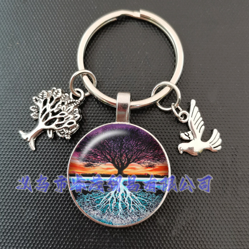 Трансграничен нов продукт дървото на живота време скъпоценен камък ключодържател дървото на живота висулка ключодържател на едро