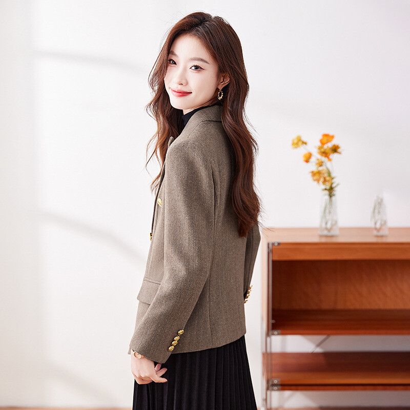 Aukštos klasės trumpas universalus mažas kostiumėlis moterims, rudens ir žiemos dizaino, liekninantis gatvės laisvalaikio vilnonis paltas, vilnonis viršus, storas