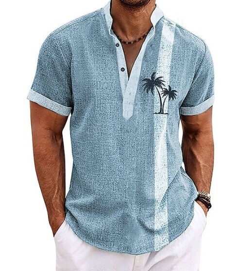 Моден дизайн, мъжка риза с къси ръкави и изправена яка, семпла риза с 3D дигитален печат, мода в старинен стил, популярна