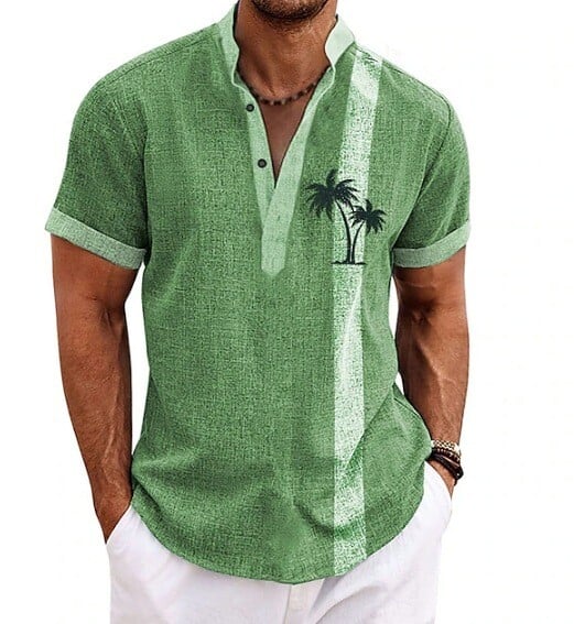 Моден дизайн, мъжка риза с къси ръкави и изправена яка, семпла риза с 3D дигитален печат, мода в старинен стил, популярна