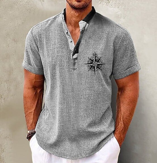 Моден дизайн, мъжка риза с къси ръкави и изправена яка, семпла риза с 3D дигитален печат, мода в старинен стил, популярна