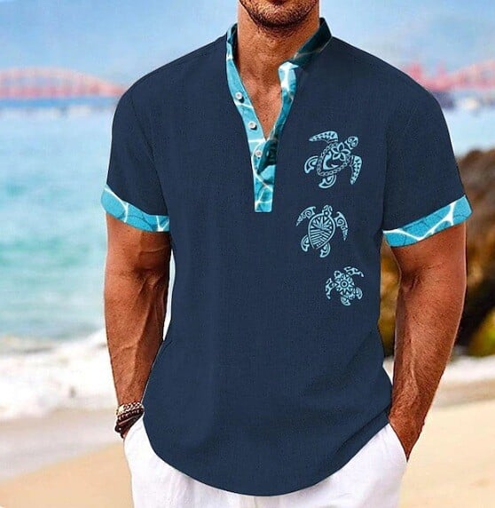 Моден дизайн, мъжка риза с къси ръкави и изправена яка, семпла риза с 3D дигитален печат, мода в старинен стил, популярна
