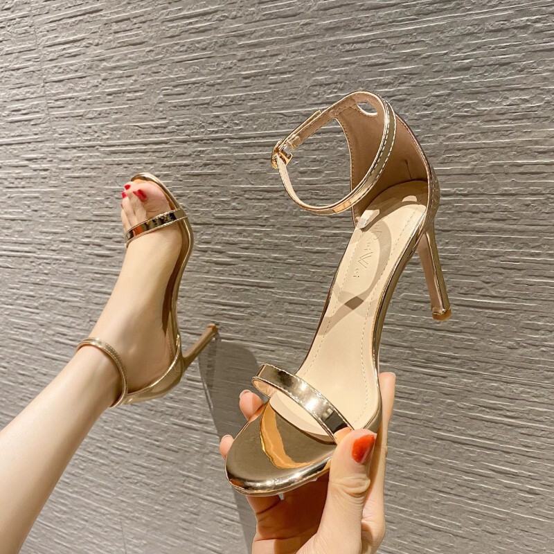 Sieviešu sandales ar vienu siksnu uz 6cm papēža pavasaris un vasara 2025 Korejas stilā Universālas dabīgās ādas kurpes Augstpapēžu etiķete sievietēm ar augstiem apaviem