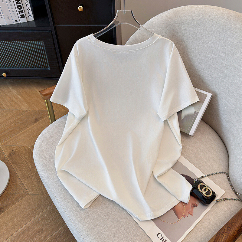 Тениска с обло деколте, нов стил, големи размери, тениска, средна и дълга тениска с къси ръкави, 200/300/350 catties 6588