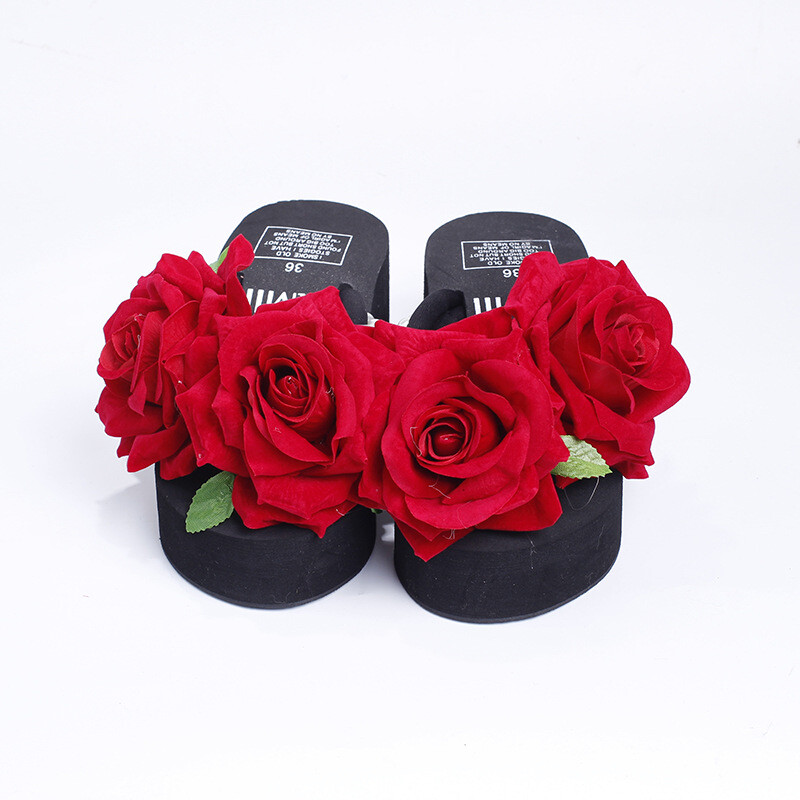 Оригинални Направи си сам ръчно изработени чехли с цветя, секси перлени кристали, розови цветя, джапанки на платформа