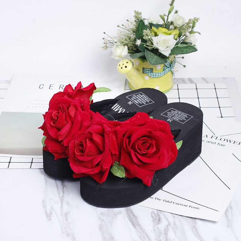 Оригинални Направи си сам ръчно изработени чехли с цветя, секси перлени кристали, розови цветя, джапанки на платформа