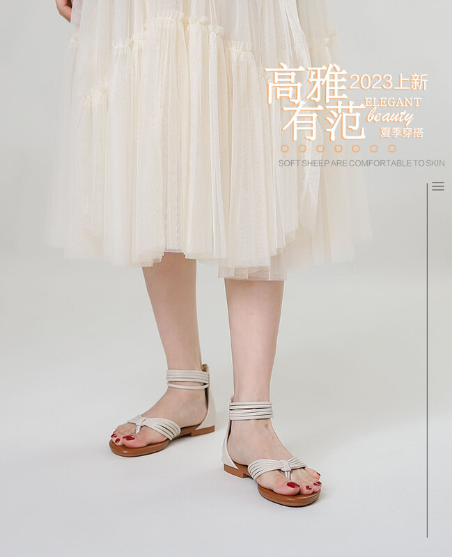 Трансгранични сандали за жени, нови летни модели, ежедневни тънки каишки с плоско дъно, многофункционални морски празнични римски обувки 338-146