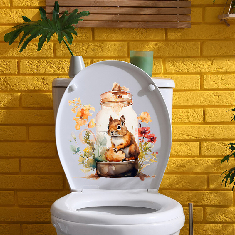 Нов ACC33149 Карикатура Сладка катерица Стикер Баня Тоалетна Водоустойчив стикер за тоалетна Самозалепващ се стикер за стена