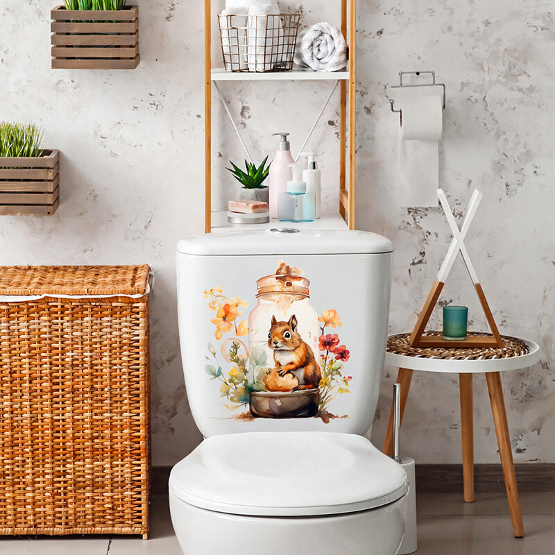 Нов ACC33149 Карикатура Сладка катерица Стикер Баня Тоалетна Водоустойчив стикер за тоалетна Самозалепващ се стикер за стена