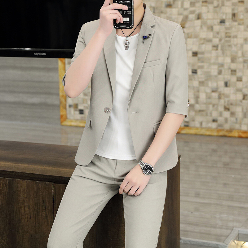 Odijelo srednje dužine rukava Muško dvodijelno odijelo, jednobojno muško odijelo srednje dužine rukava i pola rukava, muška prekogranična dostava 