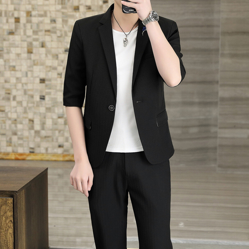 Odijelo srednje dužine rukava Muško dvodijelno odijelo, jednobojno muško odijelo srednje dužine rukava i pola rukava, muška prekogranična dostava 