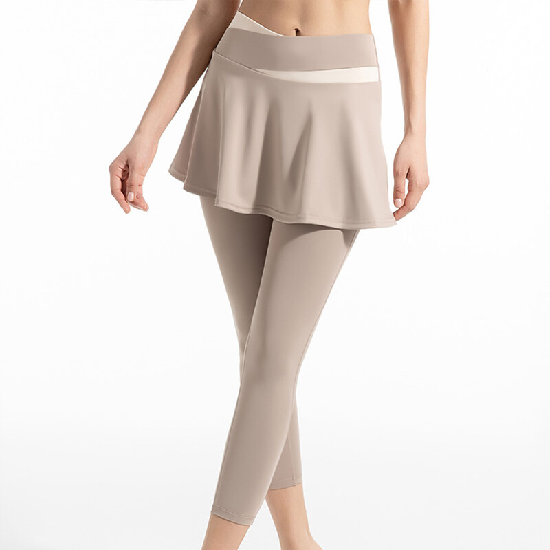 Padirbtos dviejų dalių jogos kelnių spalvos, atitinkančios aukštą juosmenį, klubus dengiančios greitai džiūstančios nuogos kelnės, aptemptos fitneso šokių sportinės sijonas