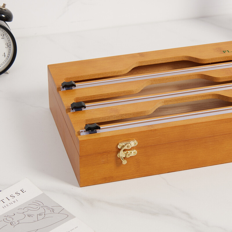 Nuolaida vietoje Virtuvės folija Popieriaus dozatorius Pjaustyklė Bambuko medinė laikymo dėžutė Bambuko medinė plastikinė plėvelė Pjovimo dėžutė